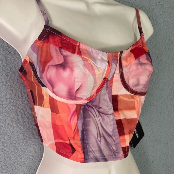PrettyLittleThing Corset Top Women’s M Orange Geometric Print Strappy Bustier - Picture 5 of 8
